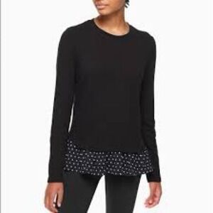 Kate Spade Get Going Polka Dot Ruffle Hem Long Sleeve Top Black White Sz med